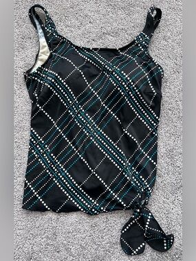 Le Cove, Black, White & Blue Pattern Tankini Top - Women's Swim, Size 12